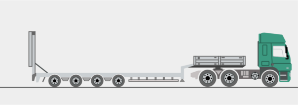 Semitieflader mit Auffahrrampen, 3 und 4 Achsen, ausziehbar